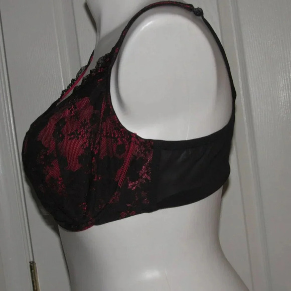 CACIQUE Lace Red Black Full Coverage Bra Size 44DD - Picture 2 of 4